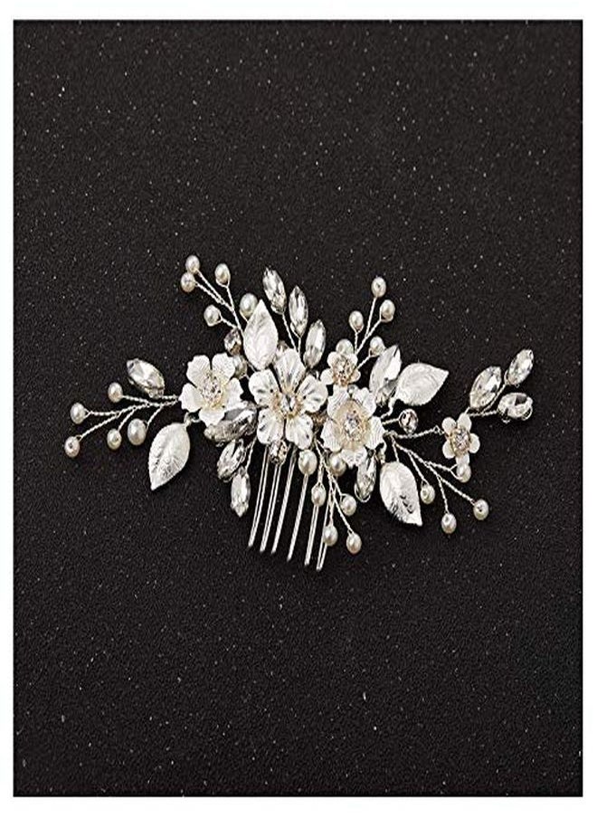 SWEETV Handmade Silver Bridal Hair Comb Clip For Wedding Hair Accessories For Brides,Wedding Hair Pieces For Brides Women  - Image 2