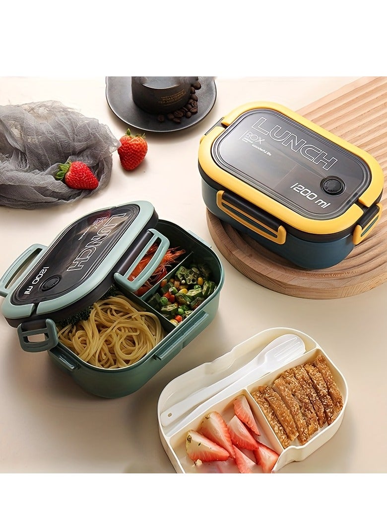 1200ml 2-Layers Sealed Lunch Box Fruits Student Office Worker Microwavable Bento Box with Fork Spoon (Without Chopsticks)  - Image 2