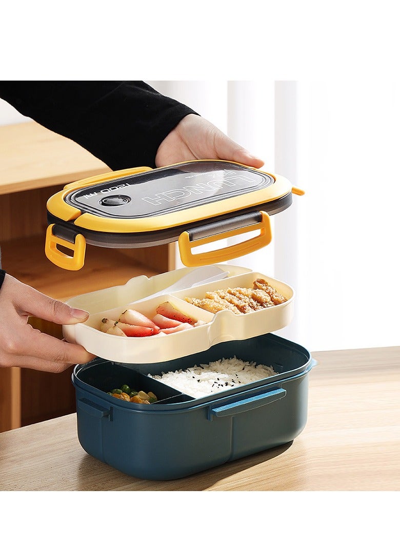 1200ml 2-Layers Sealed Lunch Box Fruits Student Office Worker Microwavable Bento Box with Fork Spoon (Without Chopsticks)  - Image 3