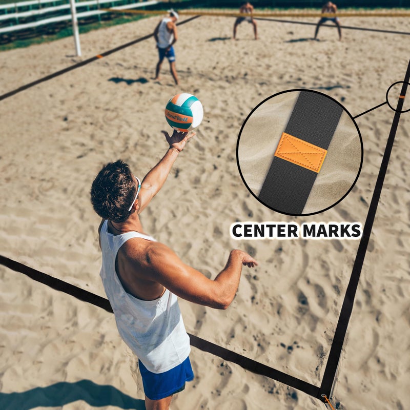SandVoll Beach Volleyball Lines for Sand - Portable 2 inch Boundary Lines Set for Outdoor + Sand Anchors and Net Bag. Official Court Size Dimensions (26.3' x 52.6') - Image 3