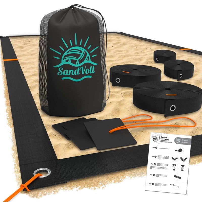 SandVoll Beach Volleyball Lines for Sand - Portable 2 inch Boundary Lines Set for Outdoor + Sand Anchors and Net Bag. Official Court Size Dimensions (26.3' x 52.6') - Image 1