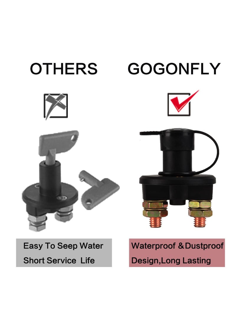 SYOSI - Battery Disconnect Switch, 12V 24V Battery Isolator Cut Off Power Kill Switch for Marine Car Boat RV ATV Auto Truck Vehicle, On Off Battery Master Switch with Waterproof Key and Cover, 2PCS - Image 1