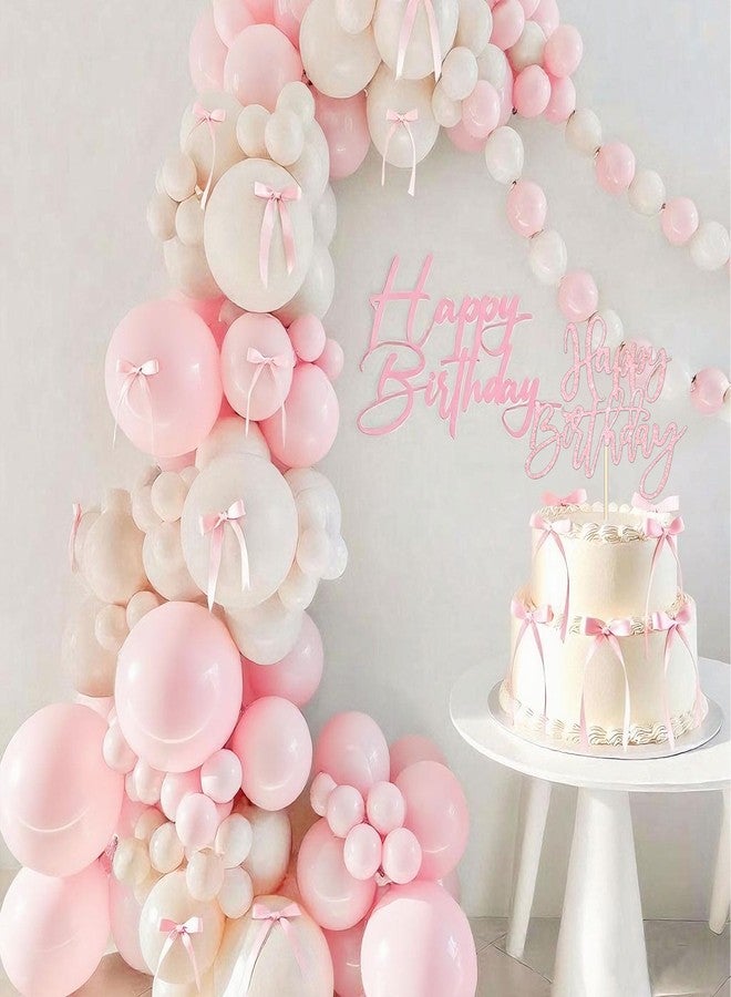 Tyotrbs 22pcs Pink Bow Cake Topper, Pink Bows For Cake with Rose Gold Happy Birthday Headband for Vintage, Ribbon, Coquette Themed Party - Image 4