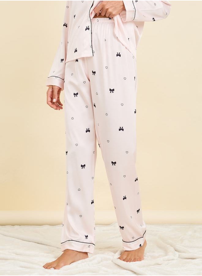 All Over Bow Spot Print Satin Piped Shirt & Pyjama Set - pzsku/Z0851F5CDE0FC55114F2CZ/45/_/1709393024/96639fe3-1102-433a-b5c9-ae0acf00b065