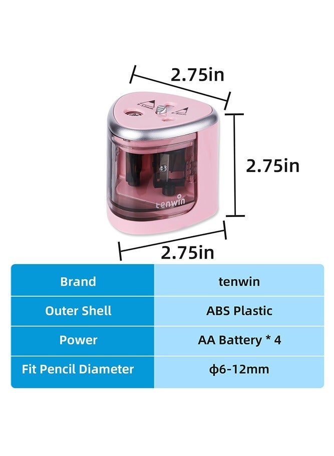 tenwin Double Hole Electric Pencil Sharpener, Multi-Functional Automatic Pencil Sharpeners Battery Operated with 2 Holes (6-8mm, 9-12mm) for School/Office/Home, Pink - Image 5