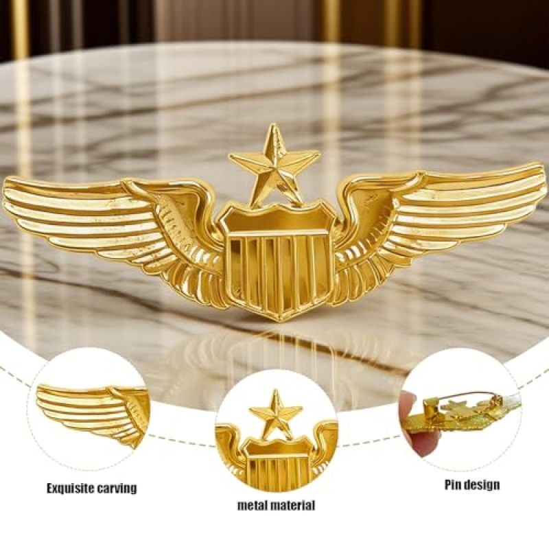 Gold Air Force Pilot Wings 5.8*2.2cm Stunning Golden Wing Design Pilot Wings Insignia - Durable Alloy Construction Aviator Lapel Pins for Aviation Enthusiasts Military Collectors And Uniform Decoratio - Image 4