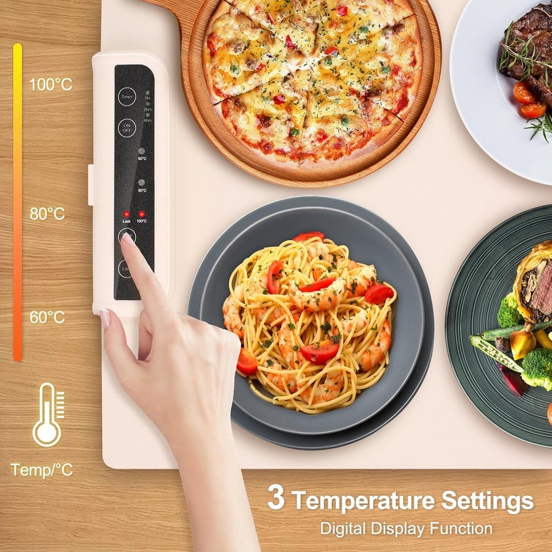 VPGS Electric Warming Tray with Adjustable Temperature Upgrade Portable Warming Mat for Food Foldable Food Warmer for Parties Features 3 Modes Fast Heating Hot Plate for Buffet Family Gatherings - Image 2