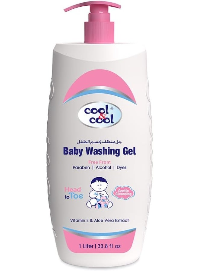Cool & Cool Baby Washing Gel Head to Toe Baby Bath, Dye Free,Tear Free, Alcohol Free,Paraben-Free,Vitamin-E & Aloe Vera Extract With Extra Mild Formula 1 l