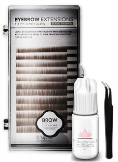 Eyebrow Extensions Kit with 1 x Trays of Mink Eyebrows in Dark Brown Comes on Mixed Length Trays 5-8 Mm Mix, Eyebrow Extension Glue Clear & Extension Tweezers by Kc Republic