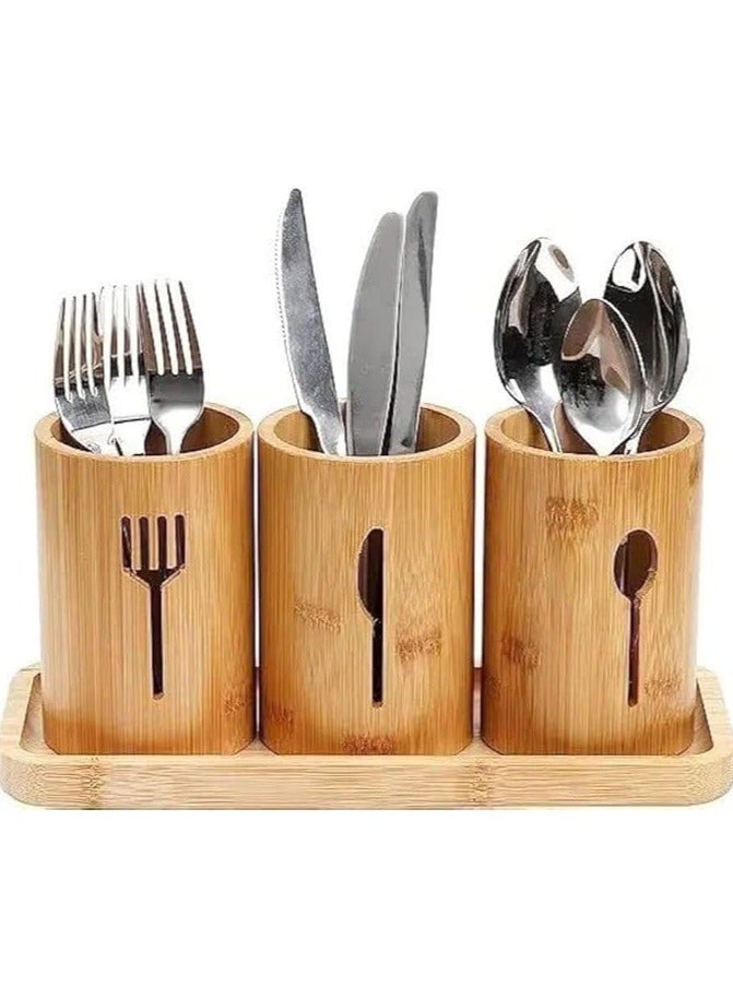 Wooden 3-Section Cutlery Holder – Modern Design, Multi-Purpose, and High-Quality Material (C) - Image 1