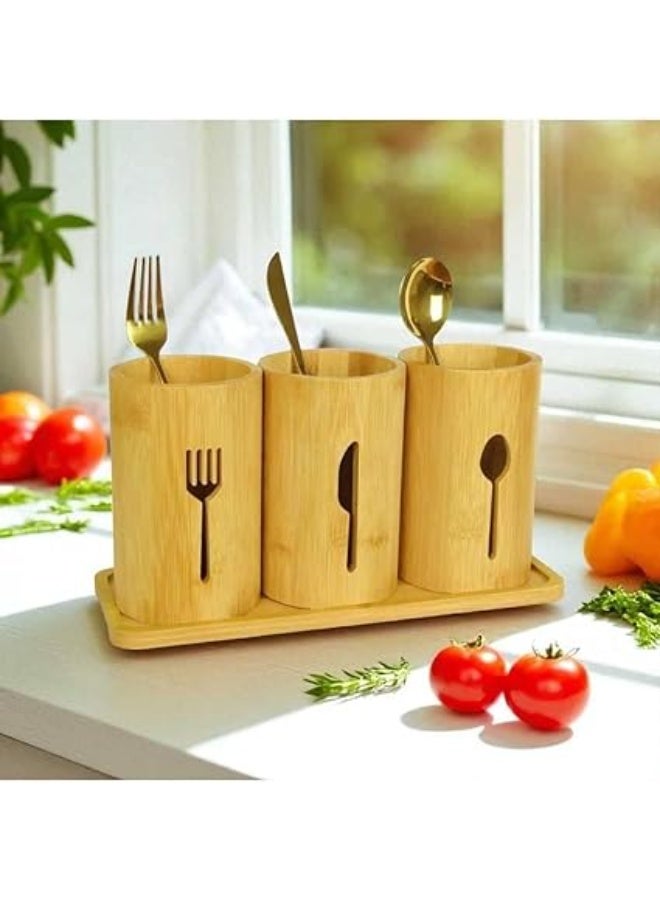 Wooden 3-Section Cutlery Holder – Modern Design, Multi-Purpose, and High-Quality Material (C) - Image 3