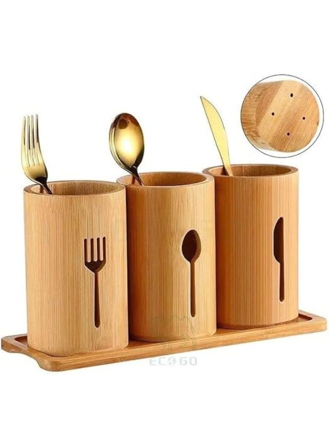 Wooden 3-Section Cutlery Holder – Modern Design, Multi-Purpose, and High-Quality Material (C) - Image 4