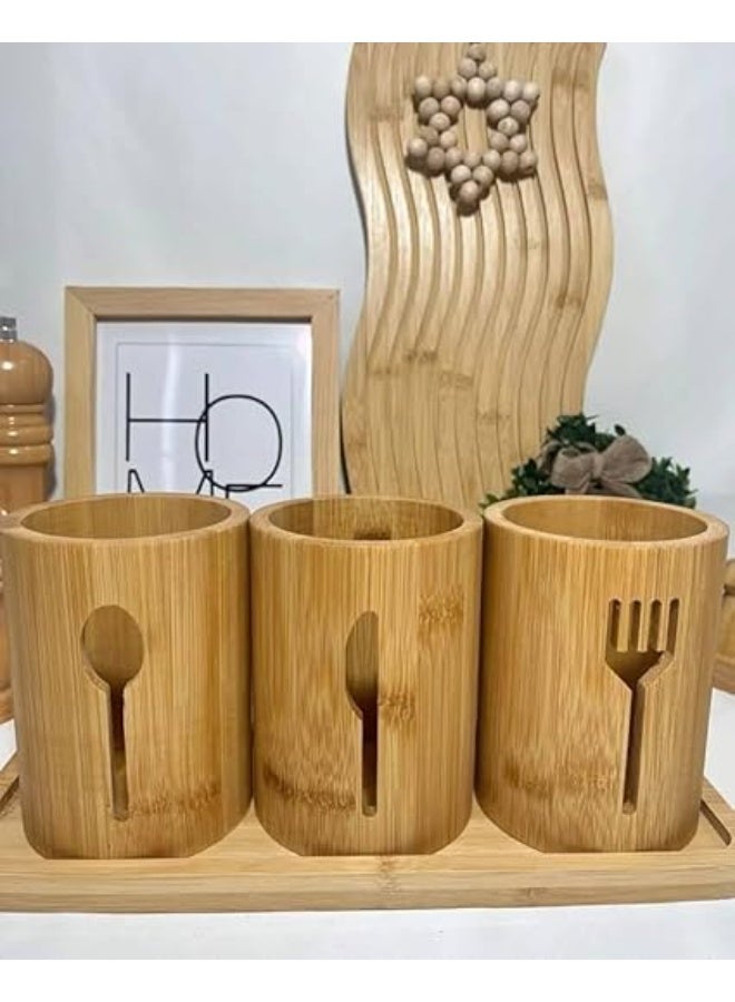Wooden 3-Section Cutlery Holder – Modern Design, Multi-Purpose, and High-Quality Material (C) - Image 2
