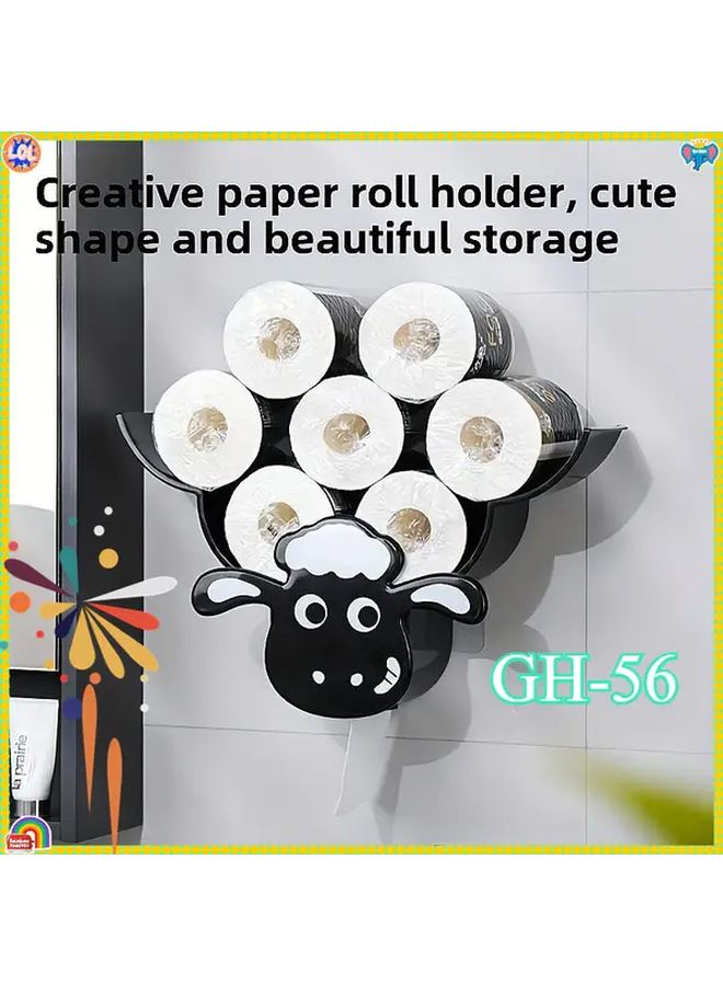 White Modern Cow Design Bathroom Tissue Holder Easy Install Wall Mounted Organizer - Image 3