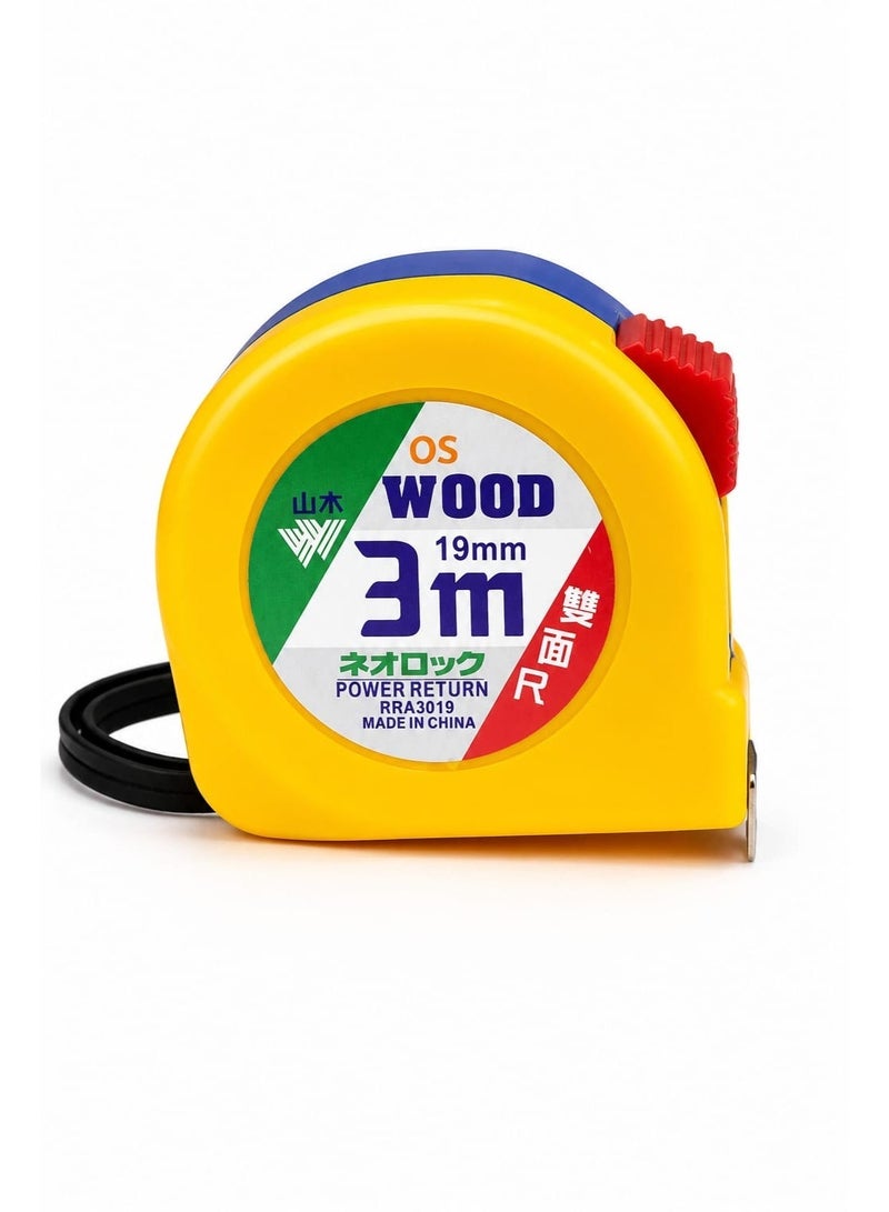 wood 3m Measuring Tape - Auto Lock, Power Return, Durable & Portable, Easy to Use - Image 3