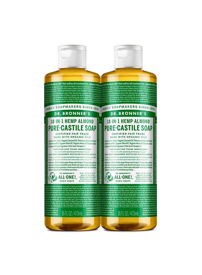 Dr. Bronner's - Pure-Castile Liquid Soap (Almond, 16 ounce, 2-Pack) - Made with Organic Oils, 18-in-1 Uses: Face, Body, Hair, Laundry, Pets and Dishes, Concentrated, Vegan, Non-GMO - Image 1