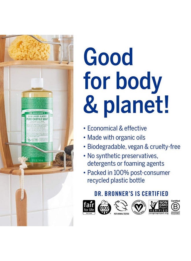 Dr. Bronner's - Pure-Castile Liquid Soap (Almond, 16 ounce, 2-Pack) - Made with Organic Oils, 18-in-1 Uses: Face, Body, Hair, Laundry, Pets and Dishes, Concentrated, Vegan, Non-GMO - Image 4