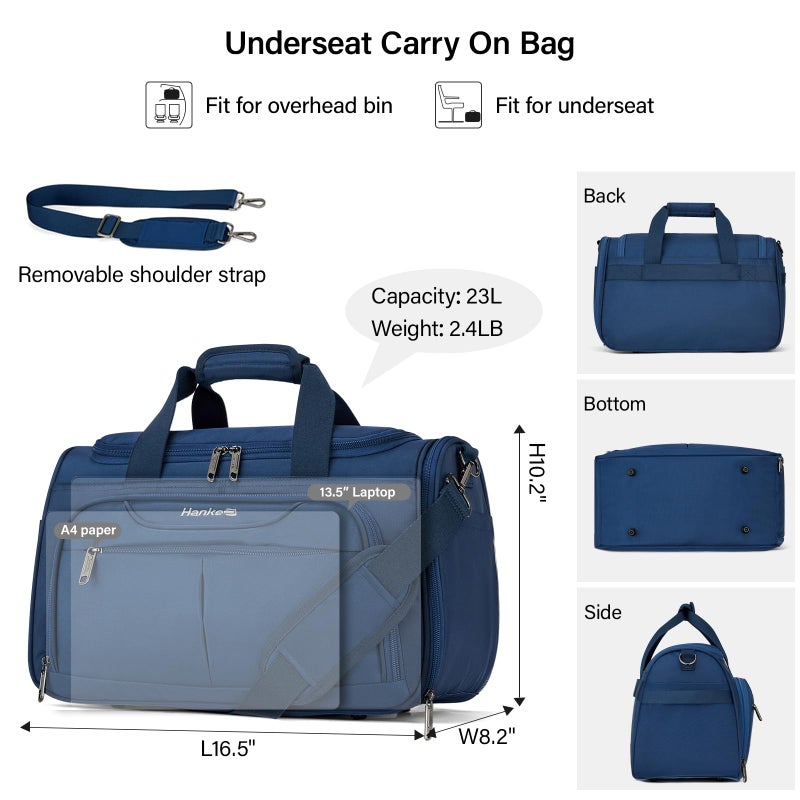 Hanke Underseat Carry On luggage Bags for Travel, Foldable Travel Bags for Women, Soft Lightweight Personal Item Travel Bag Small Carry On Bags for Airplanes, Travel Tote Bags for Women Men.ï¼ˆBlueï¼‰ - Image 2