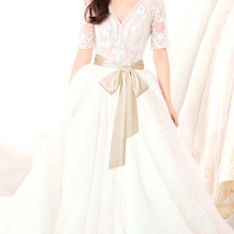 obmwang Wedding Satin Sash Belt for Special Occasion Dress Bridal Sash 4'' Wide Double Side, Champagne - Image 3