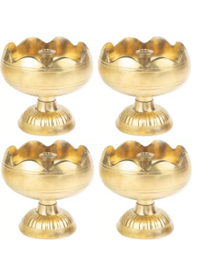 Rolimoli Diya Puja Lamp Hindu Pooja Article Diyas,Deepak Oil Lamp Pure Brass Flower Design (Height 5 cm | Pack 04) - Image 1