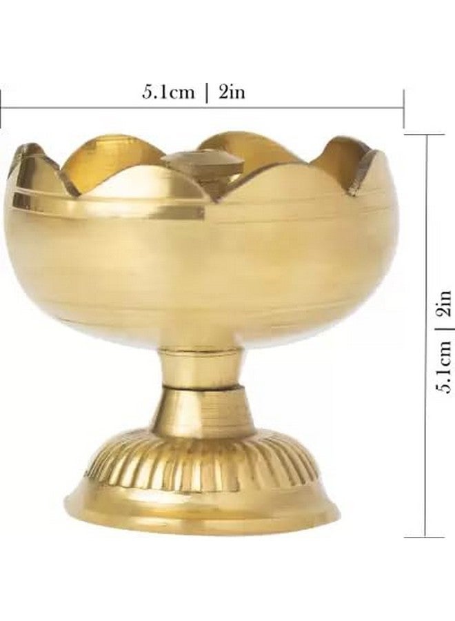Rolimoli Diya Puja Lamp Hindu Pooja Article Diyas,Deepak Oil Lamp Pure Brass Flower Design (Height 5 cm | Pack 04) - Image 3