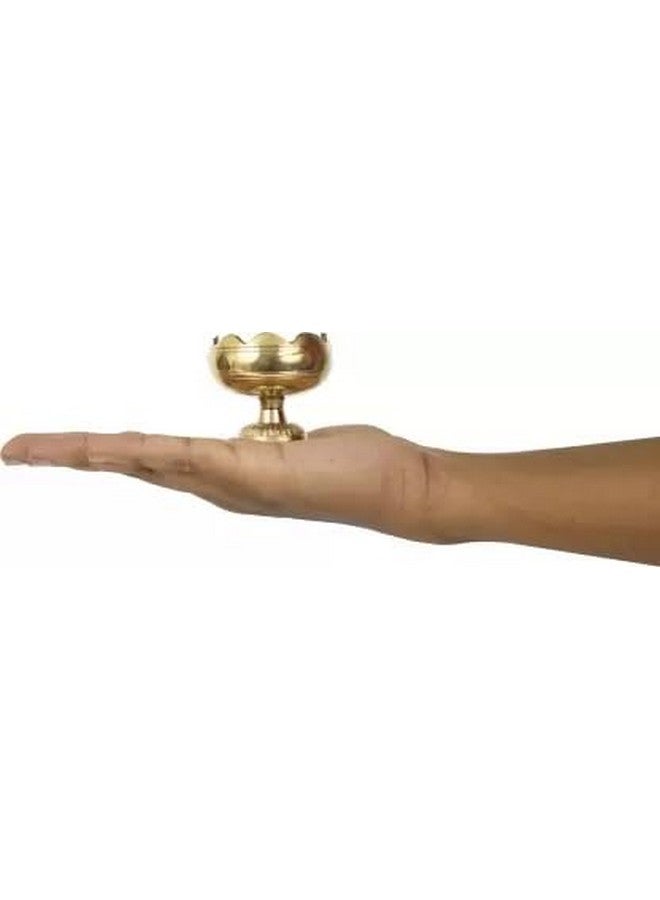 Rolimoli Diya Puja Lamp Hindu Pooja Article Diyas,Deepak Oil Lamp Pure Brass Flower Design (Height 5 cm | Pack 04) - Image 4