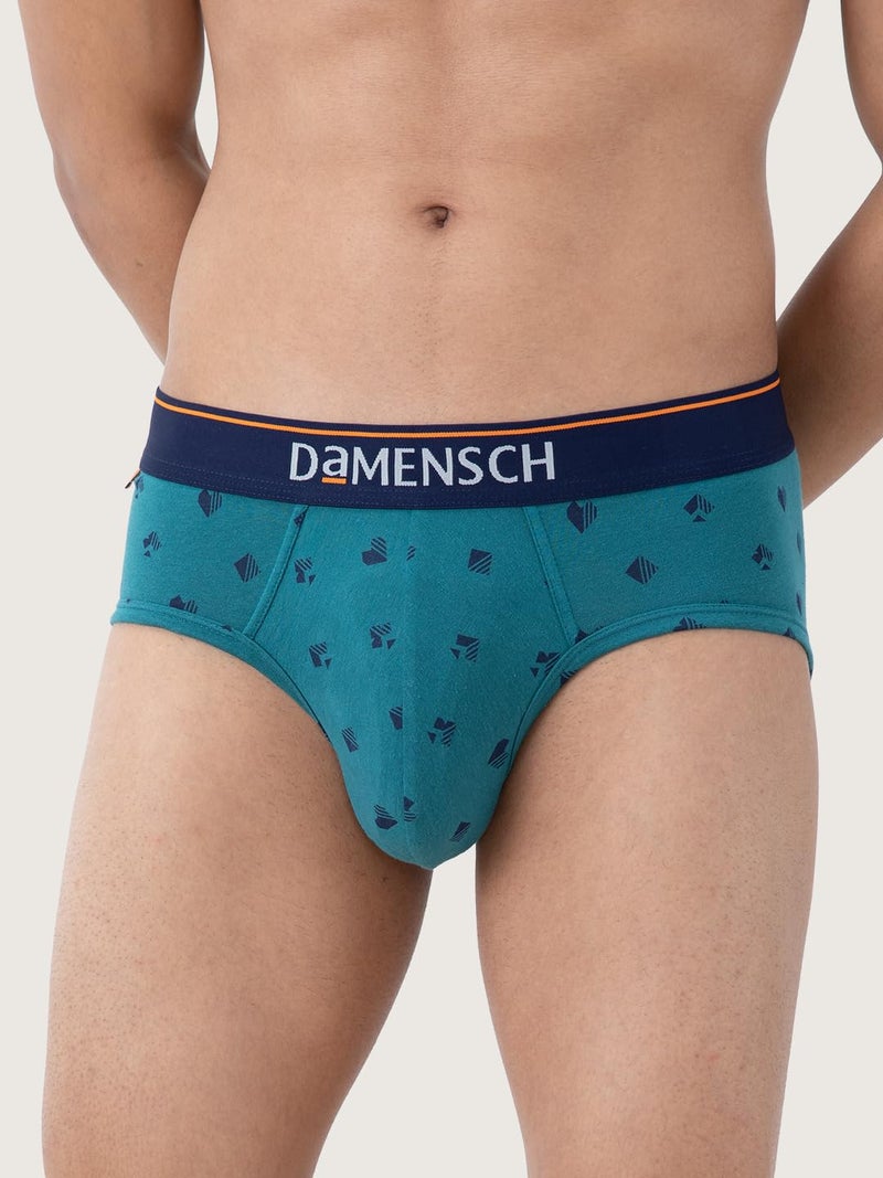 DAMENSCH Deo-Cotton Men's Anti-Bacterial Moisture-Free Cotton Printed Briefs-Check & Mate Teal-Pack of 1-Medium - Image 4