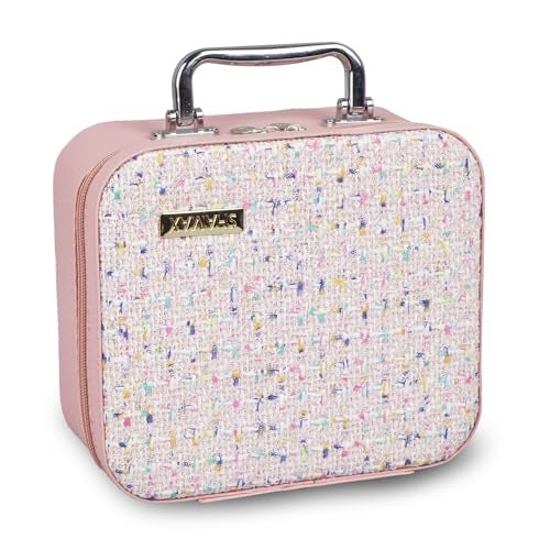 SHAMAX® Cosmetic Organiser Make Up Kit Essential Trousseau Box Vanity Beauty Case Organizer Wedding Makeup Bridals, Vanity Case (Peach-Multi), Dual Zipper & Hd Mirror (Set of 2) Gift for Women - Image 2