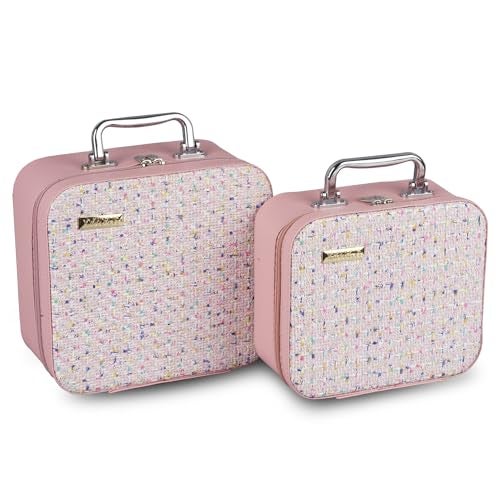 SHAMAX® Cosmetic Organiser Make Up Kit Essential Trousseau Box Vanity Beauty Case Organizer Wedding Makeup Bridals, Vanity Case (Peach-Multi), Dual Zipper & Hd Mirror (Set of 2) Gift for Women - Image 1