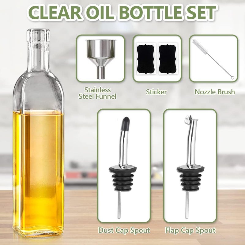 Leaflai Olive Oil Dispenser, 500 ml/17 oz Vinegar and Olive Oil Bottle Dispenser Oil Bottles for Kitchen with 1 Pourers,2 Labels and 1 Funnel, Home Square Tall Glass Oil Container As Gift - Image 4