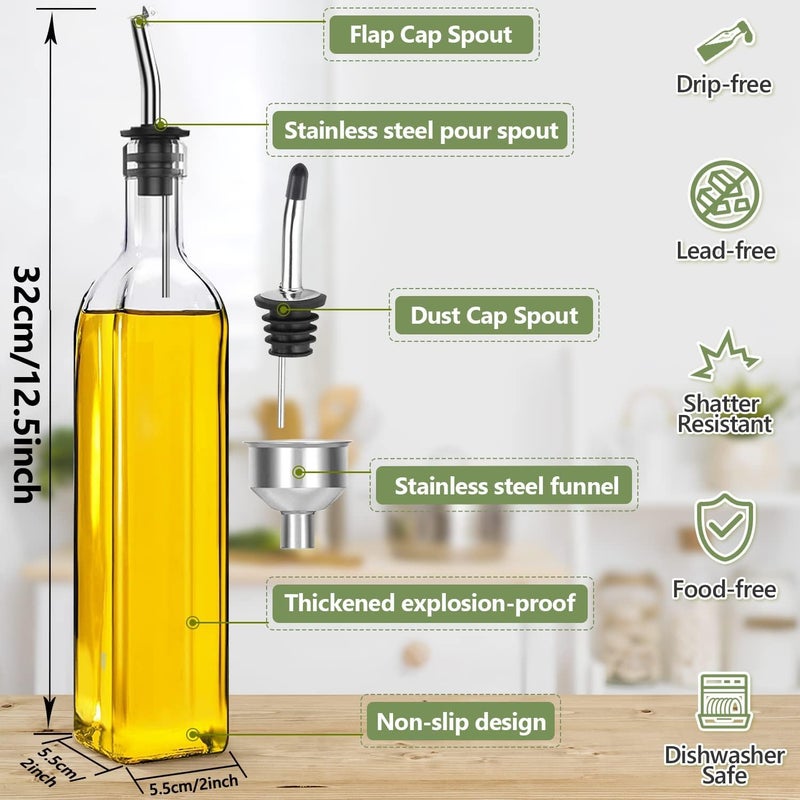 Leaflai Olive Oil Dispenser, 500 ml/17 oz Vinegar and Olive Oil Bottle Dispenser Oil Bottles for Kitchen with 1 Pourers,2 Labels and 1 Funnel, Home Square Tall Glass Oil Container As Gift - Image 3