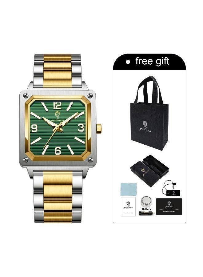 GOHUOS Men's Watch, Top Brand Luxury Stainless Steel Band Quartz Chronograph Waterproof Luminuos Square Wrist Watch- 35mm - Father or Boyfriend Gift - Image 2