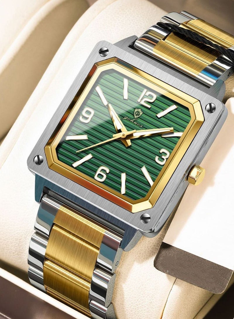 GOHUOS Men's Watch, Top Brand Luxury Stainless Steel Band Quartz Chronograph Waterproof Luminuos Square Wrist Watch- 35mm - Father or Boyfriend Gift - Image 1