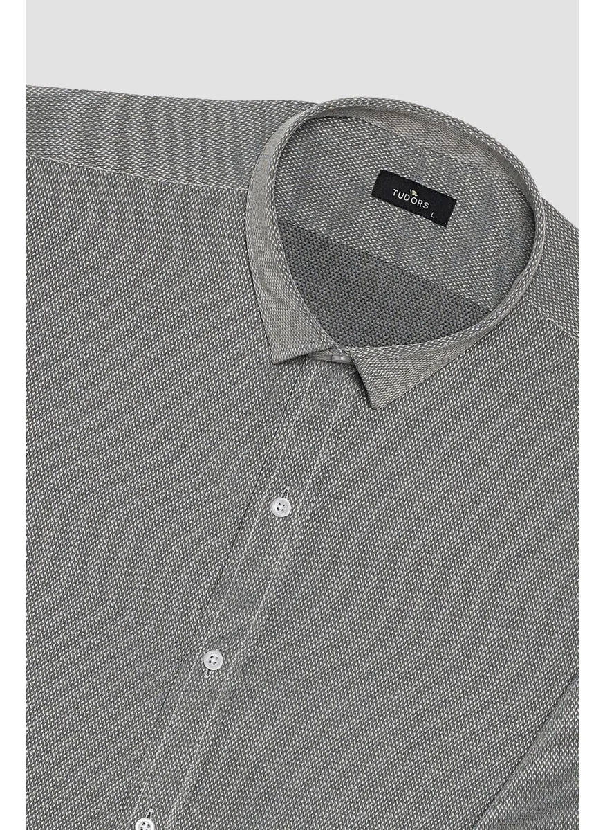 Tudors Men's Modern Fit Slim Fit Cotton Easy Iron Dobby Gray Shirt