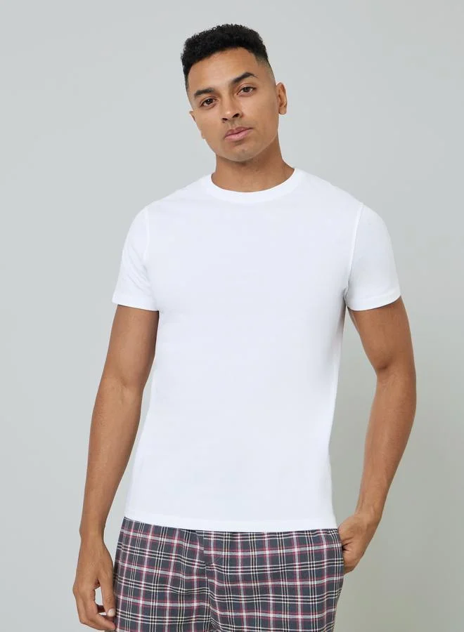 ستايلي Men Solid Cotton T-Shirt and Checked Pyjama Set