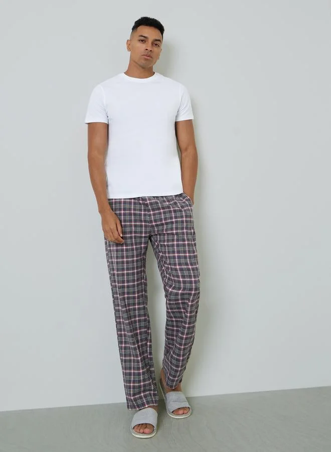 ستايلي Men Solid Cotton T-Shirt and Checked Pyjama Set