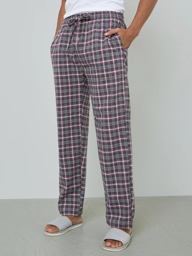 Styli white Styli Men Solid Cotton T-Shirt and Checked Pyjama Set for Men | Best Price UAE