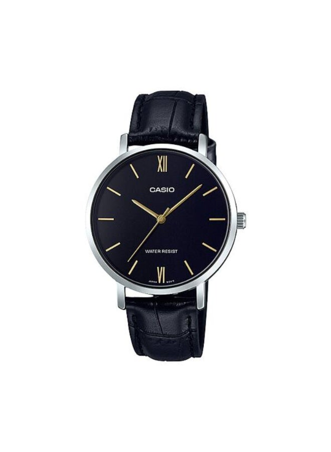 Casio LTP-VT01L-1B Women’s Leather Strap Analog Watch – Black Dial with Silver Case - Image 1