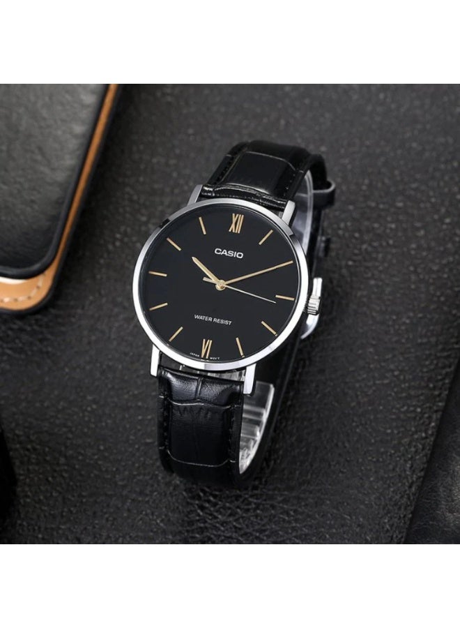 Casio LTP-VT01L-1B Women’s Leather Strap Analog Watch – Black Dial with Silver Case - Image 2