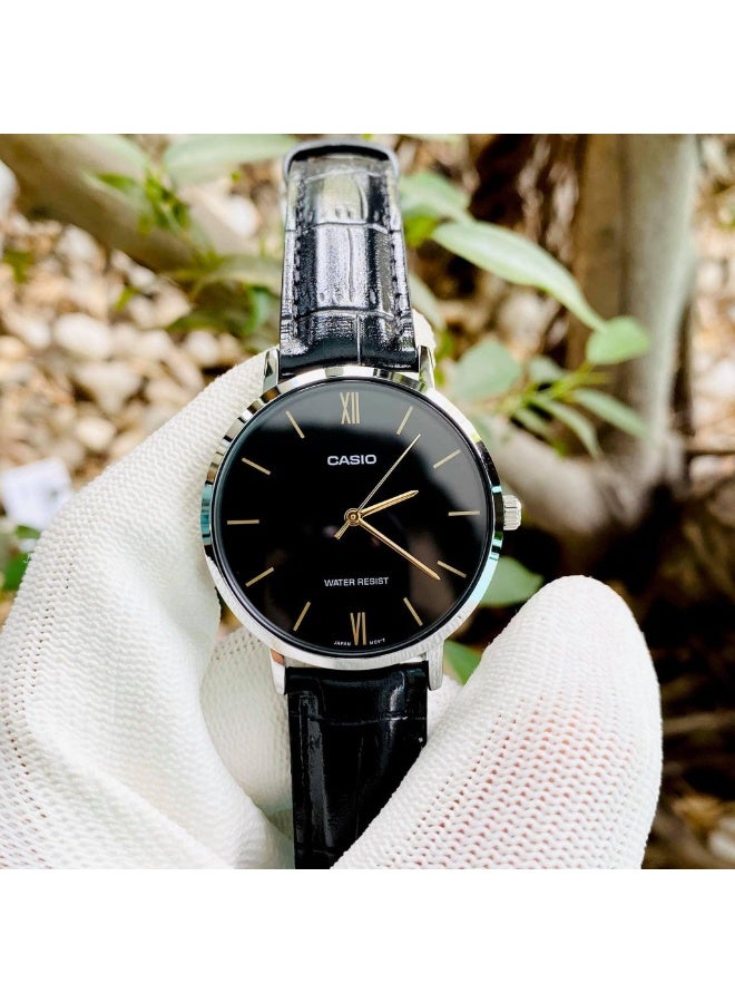 Casio LTP-VT01L-1B Women’s Leather Strap Analog Watch – Black Dial with Silver Case - Image 3