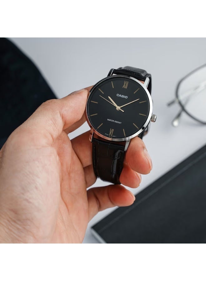 Casio LTP-VT01L-1B Women’s Leather Strap Analog Watch – Black Dial with Silver Case - Image 4