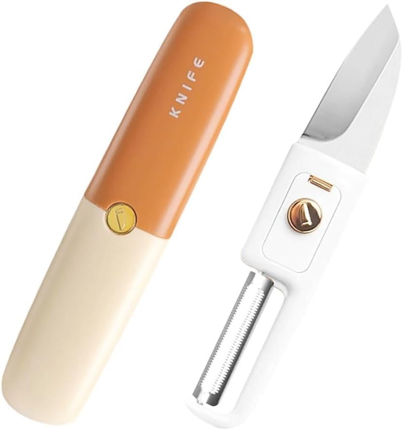 SavorStyle Portable Knife for Fruit 2 in 1 Knife and Peeler for Kitchen Travel Knife with case Stainless Steel Bled Pack of 1 MultiColor - Image 1