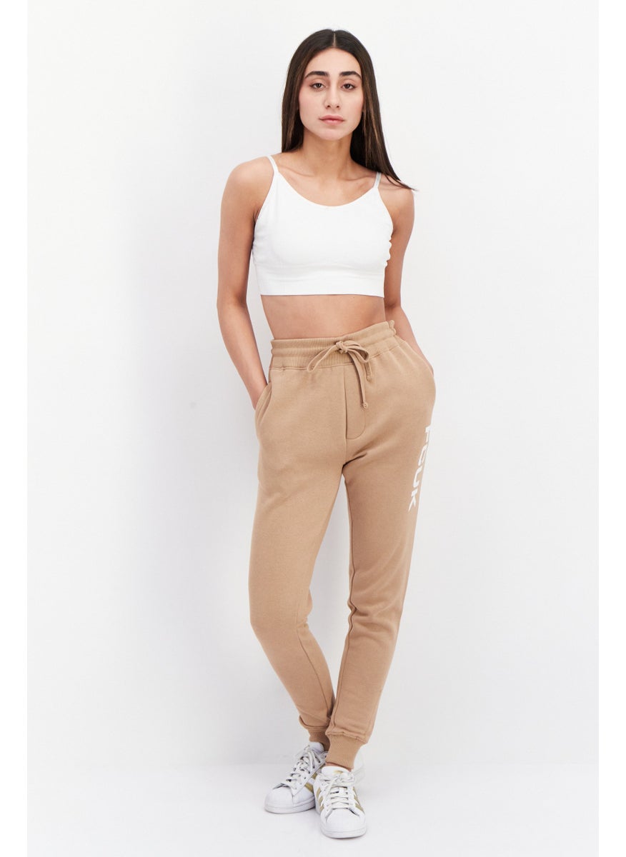 French Connection - Women Regular Fit Drawstring Printed Jogger Pants, Tan - Image 1