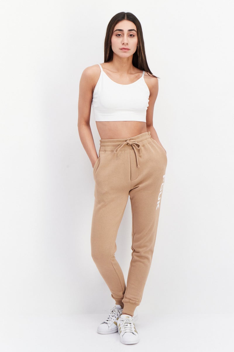 French Connection Women Regular Fit Drawstring Printed Jogger Pants, Tan  - Image 4