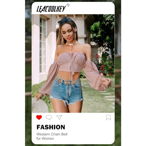LEACOOLKEY Women Gold Western Concho Chain Belt Boho Metal Western Cowgirl Chain Belt for Dress Adjustable - Image 3