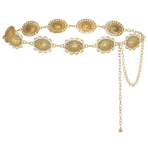 LEACOOLKEY Women Gold Western Concho Chain Belt Boho Metal Western Cowgirl Chain Belt for Dress Adjustable - Image 1