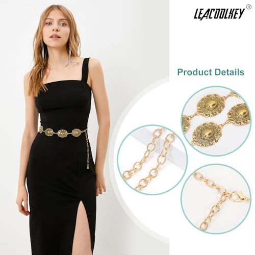 LEACOOLKEY Women Gold Western Concho Chain Belt Boho Metal Western Cowgirl Chain Belt for Dress Adjustable - Image 2