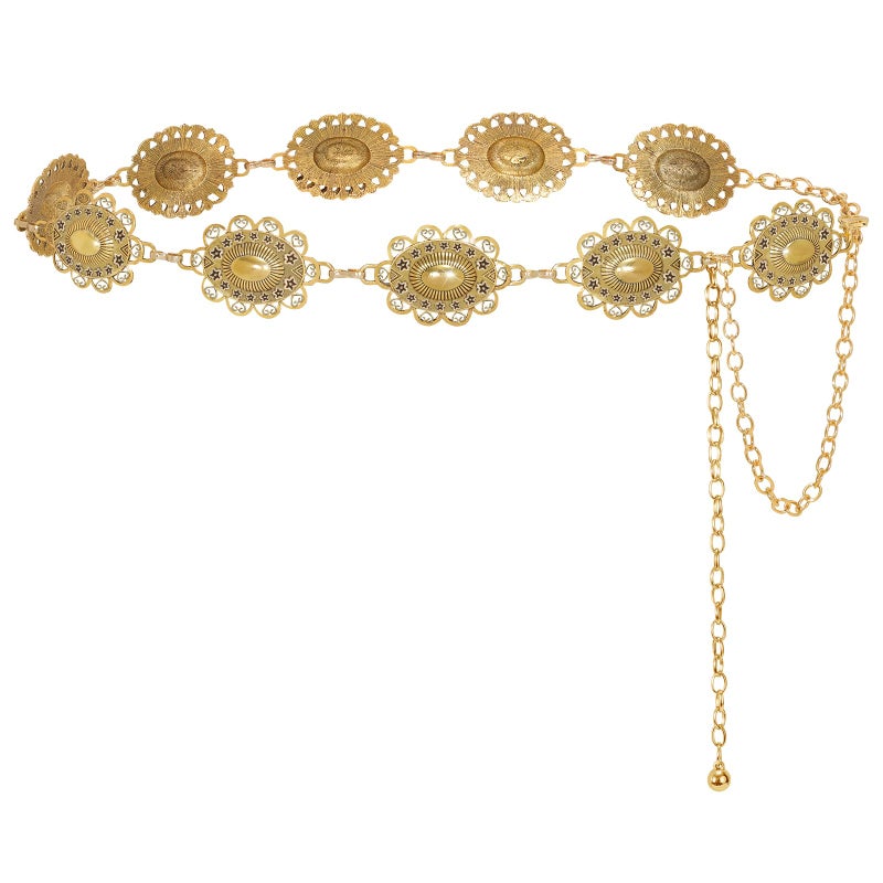 LEACOOLKEY Women Gold Western Concho Chain Belt Boho Metal Western Cowgirl Chain Belt for Dress Adjustable - Image 4