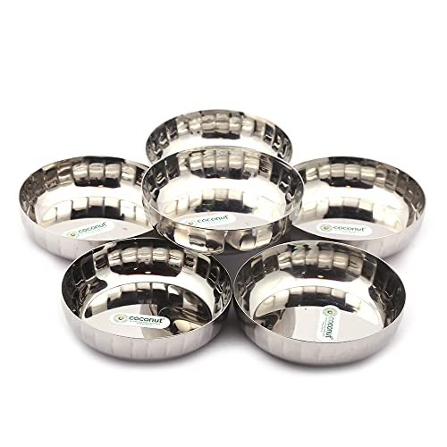 coconut Stainless Steel Halwa Plate/Serving Plates/Snacks Plate - Small - Pack of 6(Diameter - 10Cm) - Image 1
