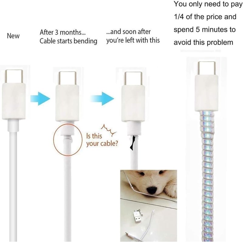 Like Star ® Cable Protector Combo – 2 Spiral Cable Wraps + 8 pcs Colorful Cord Protectors for USB, Charger & Headphone Cables – Anti-Fray Wire Organizer Set for Phone, PC, Home & Office - Image 3